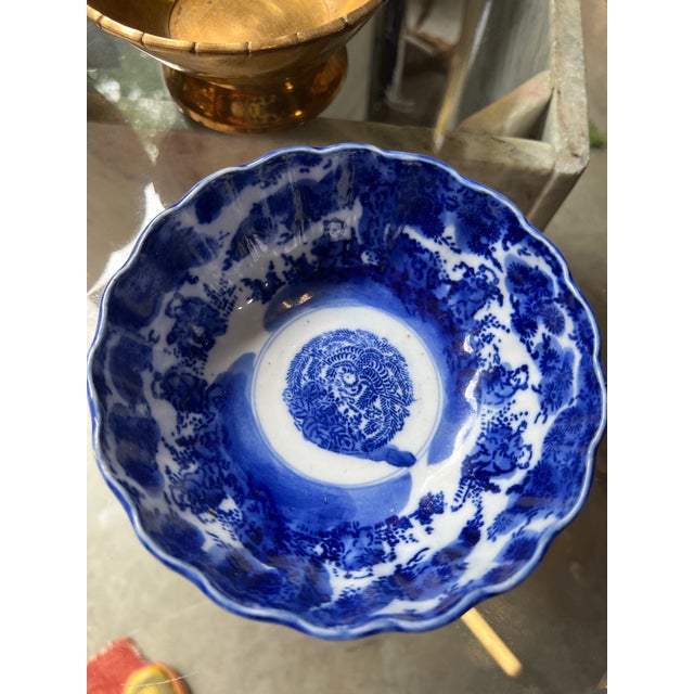 Japanese Antique Japanese Meiji Period Blue Bowl For Sale - Image 3 of 8
