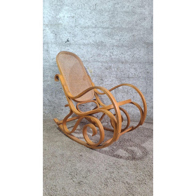 Thonet-Style Rocking Chair in Bent Beechwood and Caning, 1960s For Sale - Image 12 of 12