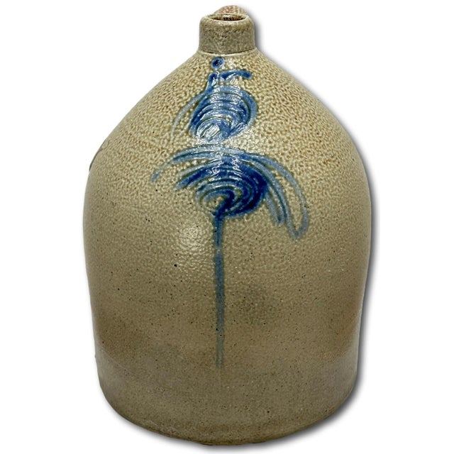This Really is a Great Looking and Very Unusual Unsuasl Light Rust Tectured Antique American Blue Decorated Stoneware...