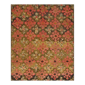 Wonderful Red and Green Color With Unique Floral Design Antique American Hooked Rug