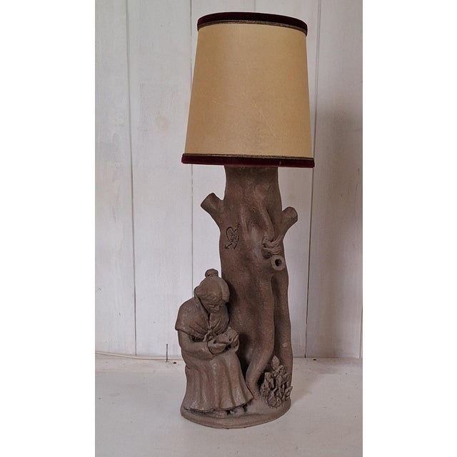 Vintage Table Lamp with Figurative Brown Ceramic Base by S. Markus, 1980s, in Very Good conditions. Designed 1980 to 1989...