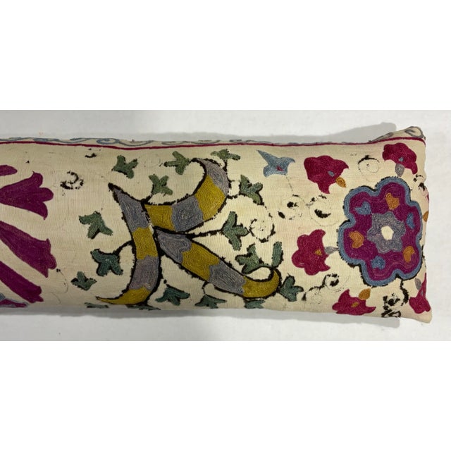 1910s Single Antique Silk Embroidery Suzani Pillow For Sale - Image 5 of 9