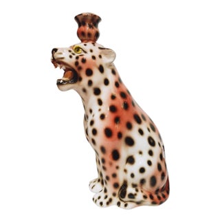Vintage Boxer Ceramic Leopard Candleholder, 1980s For Sale