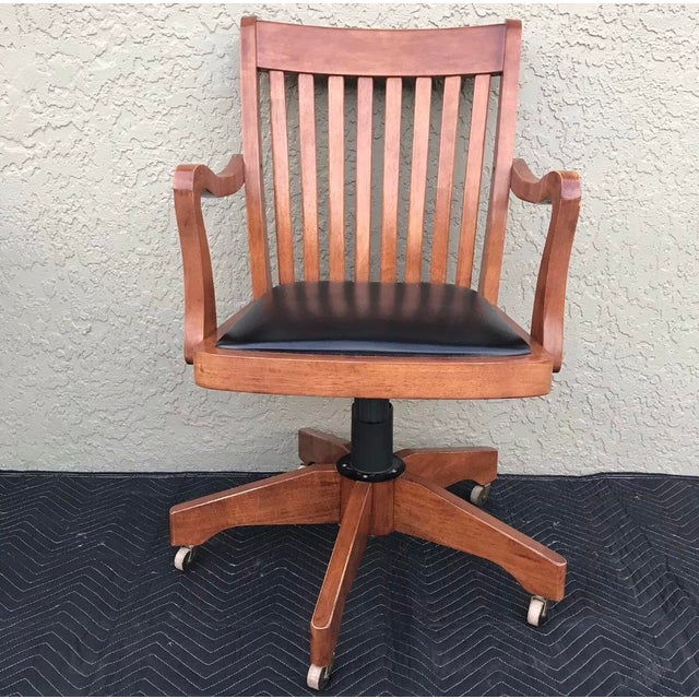 Vintage Wood Office/Lawyer/Banker Swivel Chair Leather Seat Chairish
