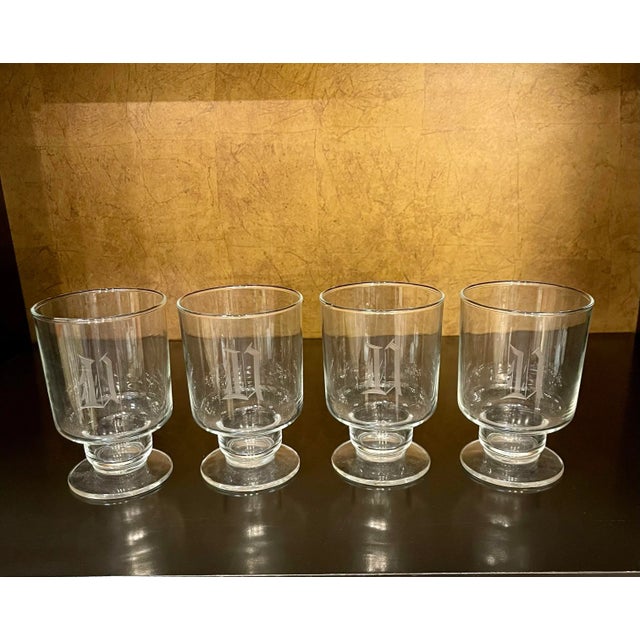 Glass Mid 20th Century “n” Etched Glasses- Set of 4 For Sale - Image 7 of 7