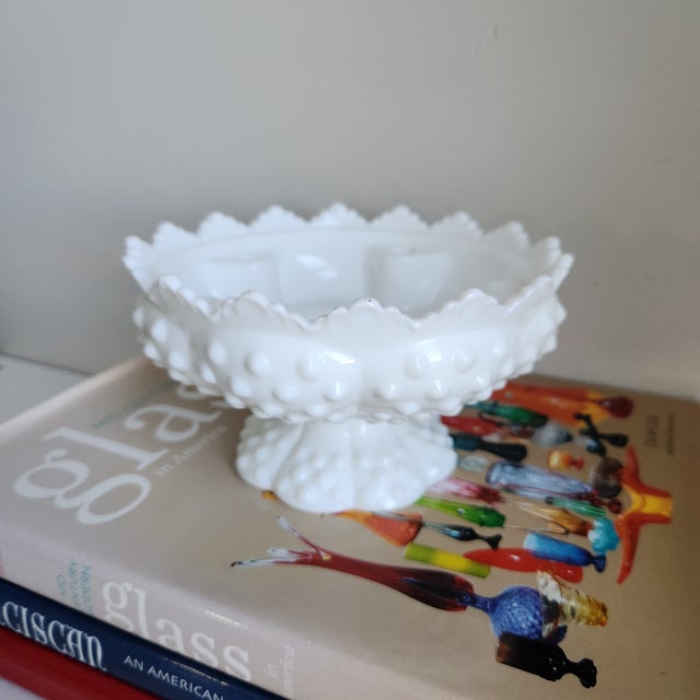 American Vintage Fenton Milk Glass Hobnail Pedestal Candle Holder For Sale - Image 3 of 12