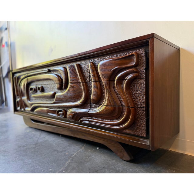 Brown Rare MCM Pulaski Contour 70 Witco Tiki Style 1960s Credenza For Sale - Image 8 of 10