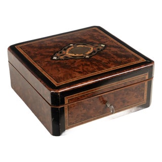 19th Century Napoleon III Marquetry Box, Mother of Pearl Inlay For Sale
