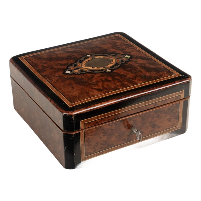 19th Century Napoleon III Marquetry Box, Mother of Pearl Inlay For Sale