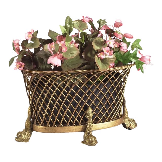 Chelsea House Dolphin Feet Woven Iron Planter For Sale