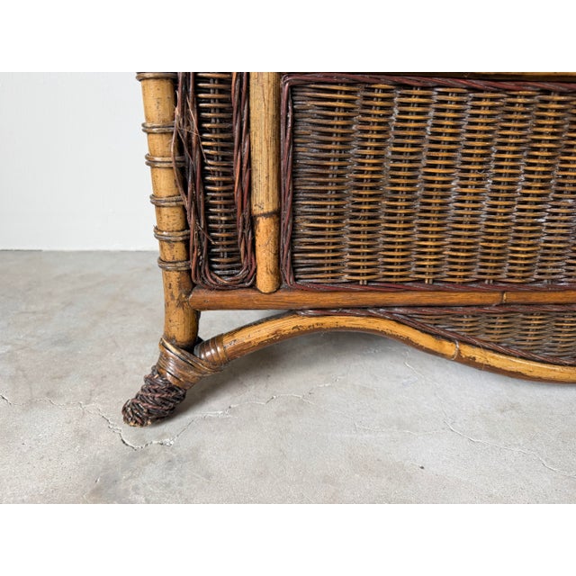 Brown Vintage Coastal Organic Bamboo & Woven Wicker Three-Drawer Nightstand For Sale - Image 8 of 12