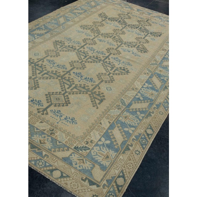 Turkish Cream & Blue Turkish Vintage Rug 6'4" x 9'8" For Sale - Image 3 of 9