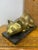 Vintage 1960s Brass Crouching Cat on Black Marble Base