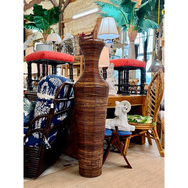 Monumental Vintage Boho Sculptural Rattan Floor Vase – 51” Organic Modern Vessel For Sale - Image 11 of 11