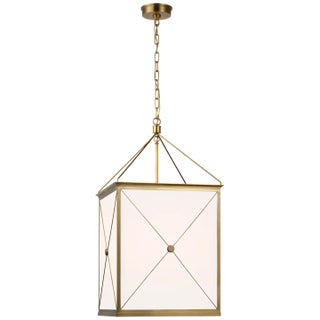 Julie Neill for Visual Comfort Signature Rossi Medium Lantern in Antique-Burnished Brass with White Glass For Sale