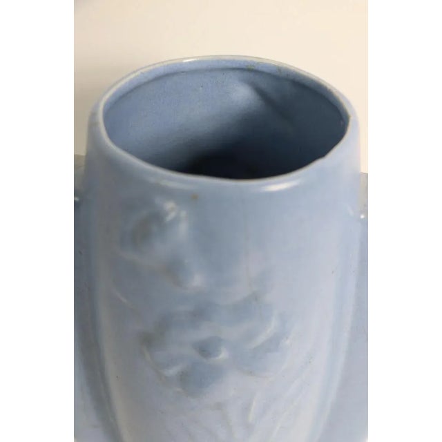 Roseville Pottery Mid Century Art Deco Pottery Vase in Blue Glaze For Sale - Image 4 of 10