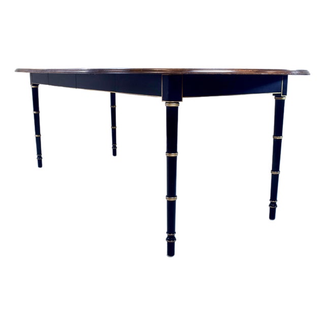 Baker Furniture Faux Bamboo Extendable Dining Table Black Lacquer With Gold Accents For Sale