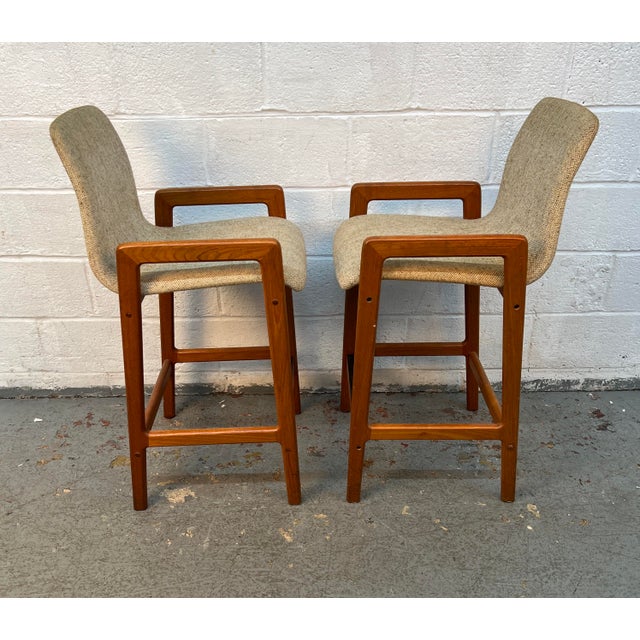 Brown Mid-Century Danish Teak Tall Stools Attributed to Tarm Stole for Og Mobelfabrik a/S For Sale - Image 8 of 12