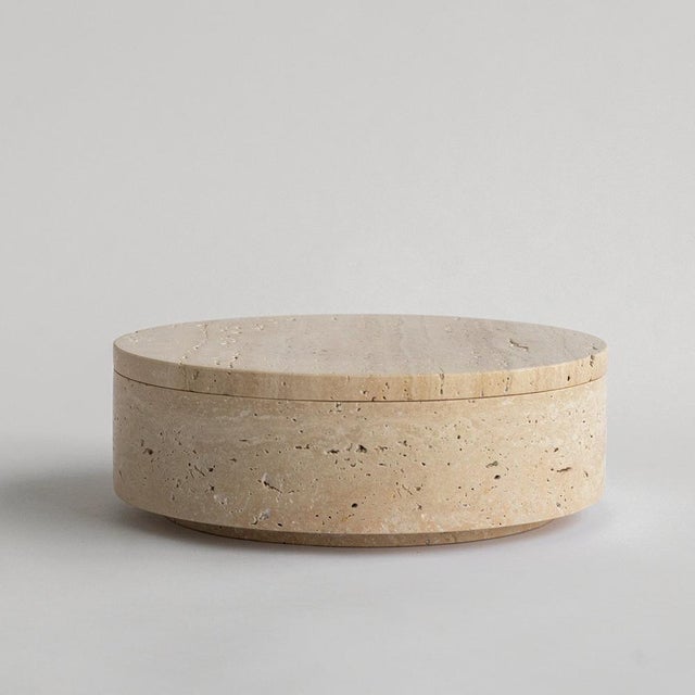 Stone Travertine Cylinder Bowl with Lid from Kiwano Concept For Sale - Image 7 of 7