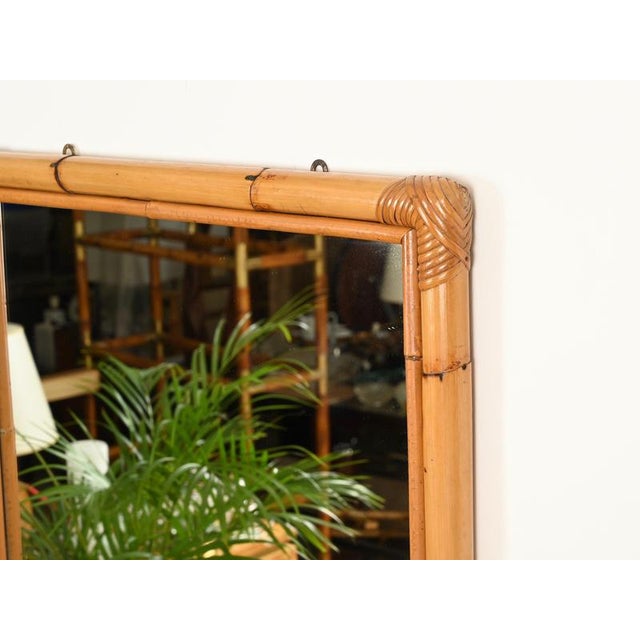 Mid-Century Italian Rectangular Mirror in Bamboo and Rattan, Italy, 1970s For Sale - Image 4 of 11