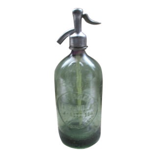 Vintage 1930’s Green Argentina Handmade Glass & Metal Soda/Seltzer Bottle For Sale