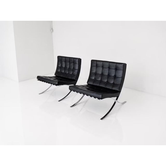 Leather Barcelona Chairs by Ludwig Mies van der Rohe for Knoll Inc., Set of 2 For Sale - Image 17 of 17