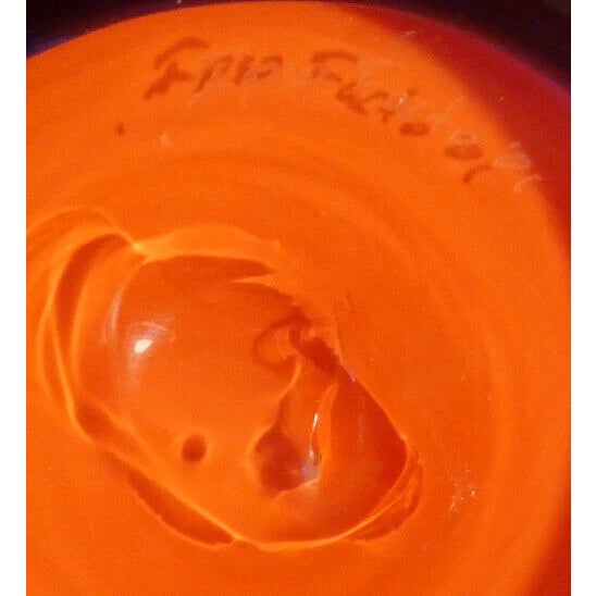 Glass 2001 Ipso Facto Art Glass Contemporary Style Orange/Blue Double Handled Vase For Sale - Image 7 of 7