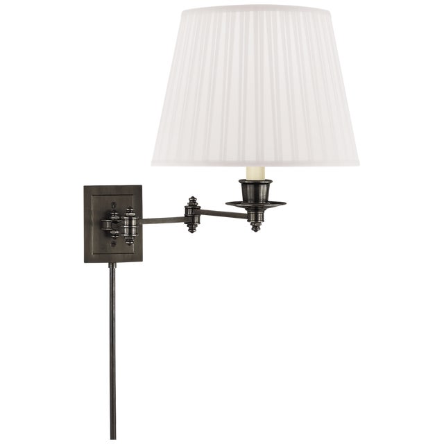 Traditional Visual Comfort Signature Triple Swing Arm Wall Lamp in Bronze with Silk Shade For Sale - Image 3 of 3