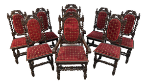 Renaissance Revival Hand Carved Oak Dining Chairs