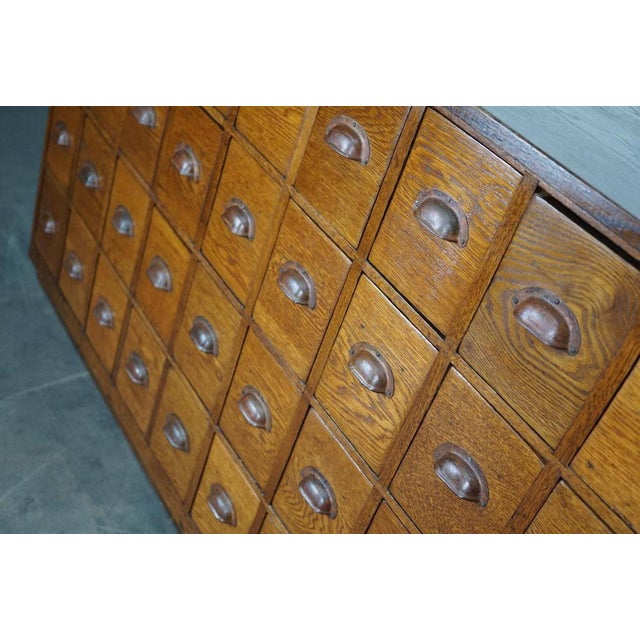 Industrial Dutch Industrial Oak Apothecary Cabinet Bank of Drawers, 1940s For Sale - Image 3 of 18