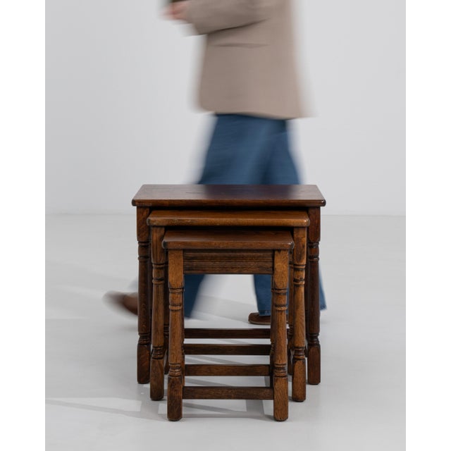 Set of 3 French Oak Nesting Tables, Circa 1970 For Sale - Image 10 of 14