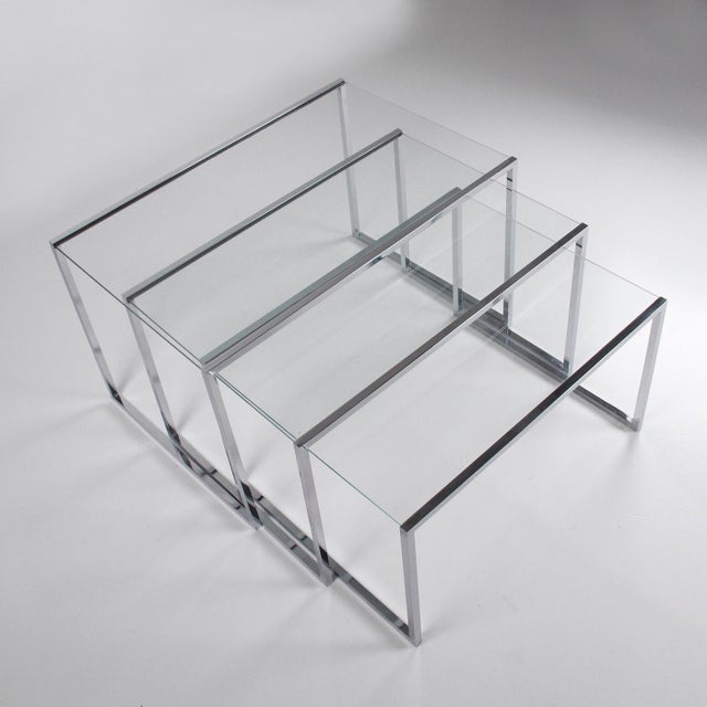 Three Coffee Tables in Glass and Chromed Metal, 1970s, Set of 3 For Sale - Image 11 of 11