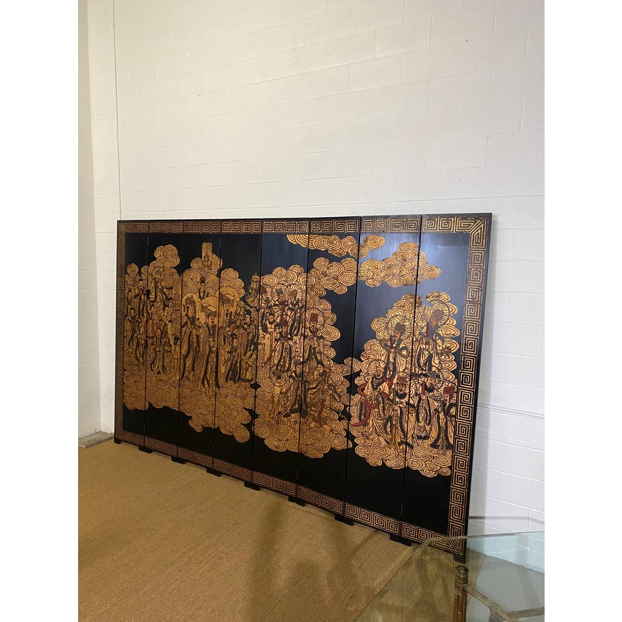 20th Century Chinese Coromandel Black Gilt Eight-Panel Screen