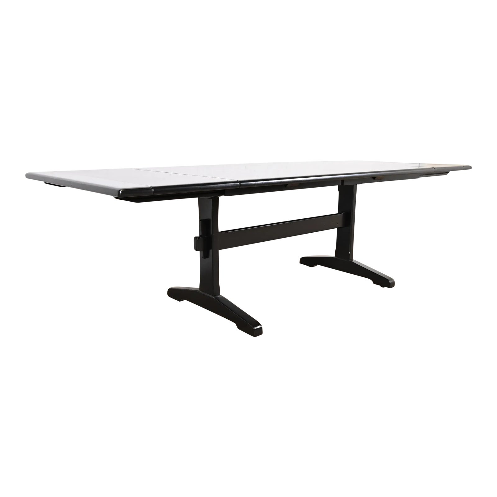 Ethan Allen Black Lacquered Pine Trestle Base Farmhouse Extension