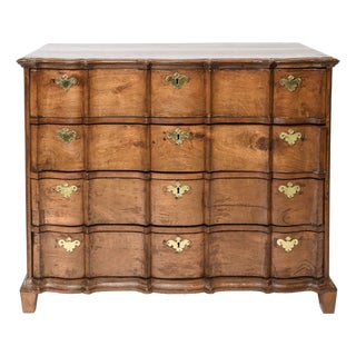 18th C Danish Rococo Burl Walnut Commode / Chest of Drawers For Sale