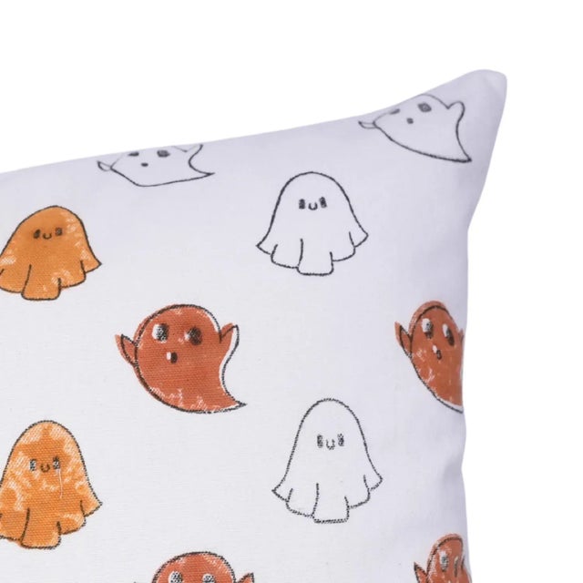 Modern Handmade Halloween Block Print Cushion Cover Cotton Decorative Throw Pillow for Sofa, Couch & Festive Home Décor Size 12x20 - Ghost For Sale - Image 3 of 6