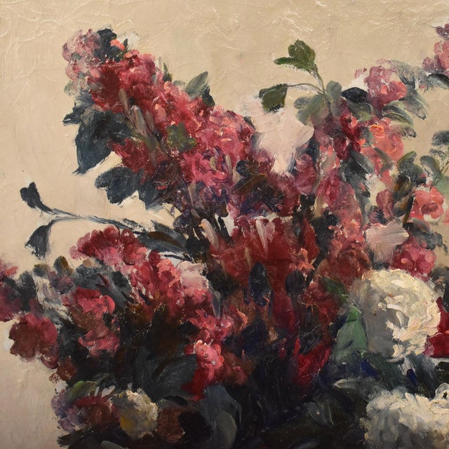 Georges Mouton, Art Nouveau Still Life with Flower Vase, 20th Century, Oil on Canvas, Framed For Sale - Image 7 of 11