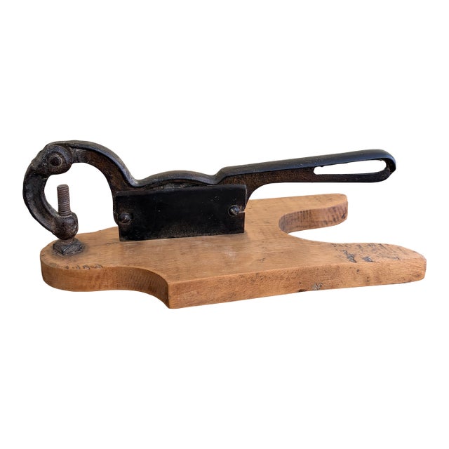 Antique French Country Wooden & Iron Herb Cutter or Cheese Board, Early 20th Century For Sale