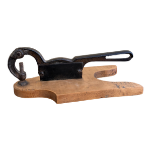 Antique French Country Wooden & Iron Herb Cutter or Cheese Board, Early 20th Century