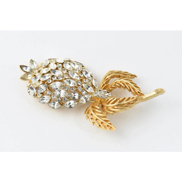 Modern Large Crystal Gold Gilt Metal Flower Brooch For Sale - Image 3 of 5