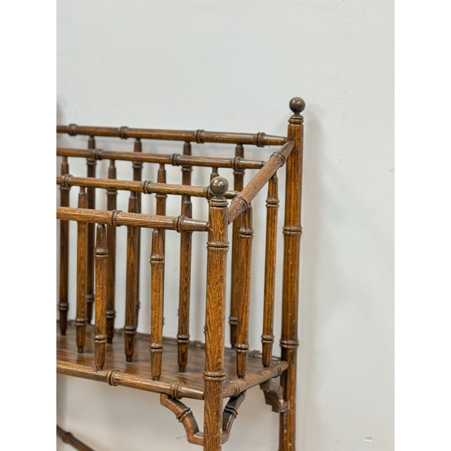 Vintage Magazine Rack English Canterbury Dark Faux Bamboo Wheels Rare Find For Sale In Tampa - Image 6 of 10