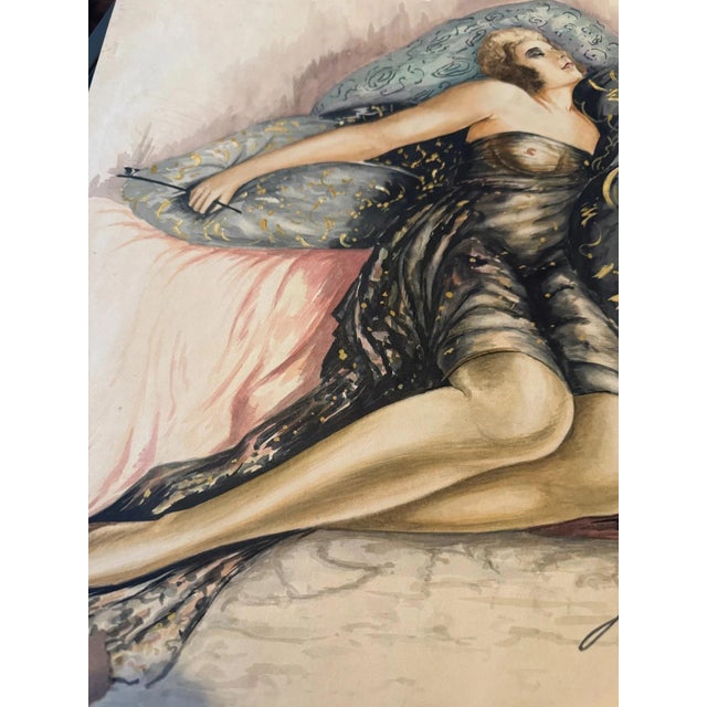 Carl-Axel Acking Carl H. Berberich, Lady on Cushion, Verso Lady in Fur Coat, Nude, 1926, Gouache For Sale - Image 4 of 13