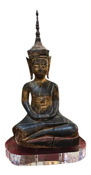 18th Century Southwest Asian Gilt Wood Crowned Buddha Sculpture