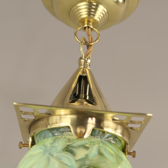 Art Nouveau Viennese Pendant Lamp with Uranium Vaseline Glass Shade, Austria, 1920s For Sale - Image 4 of 18
