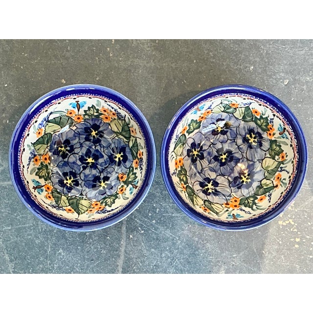 Traditional Vintage Polish Hand Painted Ceramic Bowls - Set of 2 For Sale - Image 3 of 12