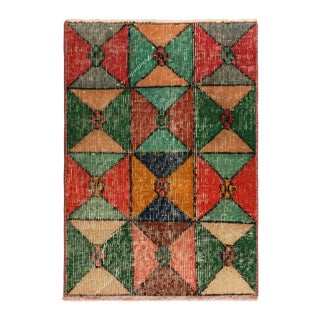 Vintage Zeki Müren Rug With Polychromatic Geometric Patterns, From Rug & Kilim For Sale