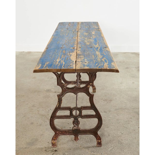 Charcoal 19th Century French Industrial Style Pine Iron Dining Table For Sale - Image 8 of 13