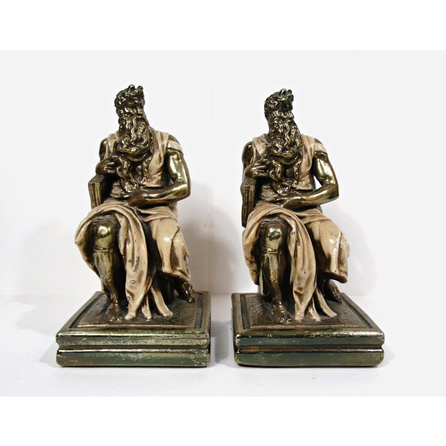 Vintage Marion Bronze Moses Bookends After Michelangelo For Sale - Image 4 of 11