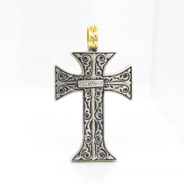Konstantino 18k and Sterling Silver Byzantine Orthodox Style Pendant Cross For Sale In Philadelphia - Image 6 of 12