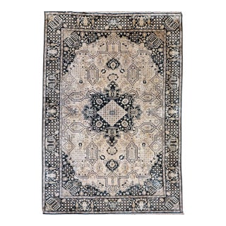 Vintage Indian Silk Rug, Hand-Knotted Geometric Design, 6' x 9' For Sale